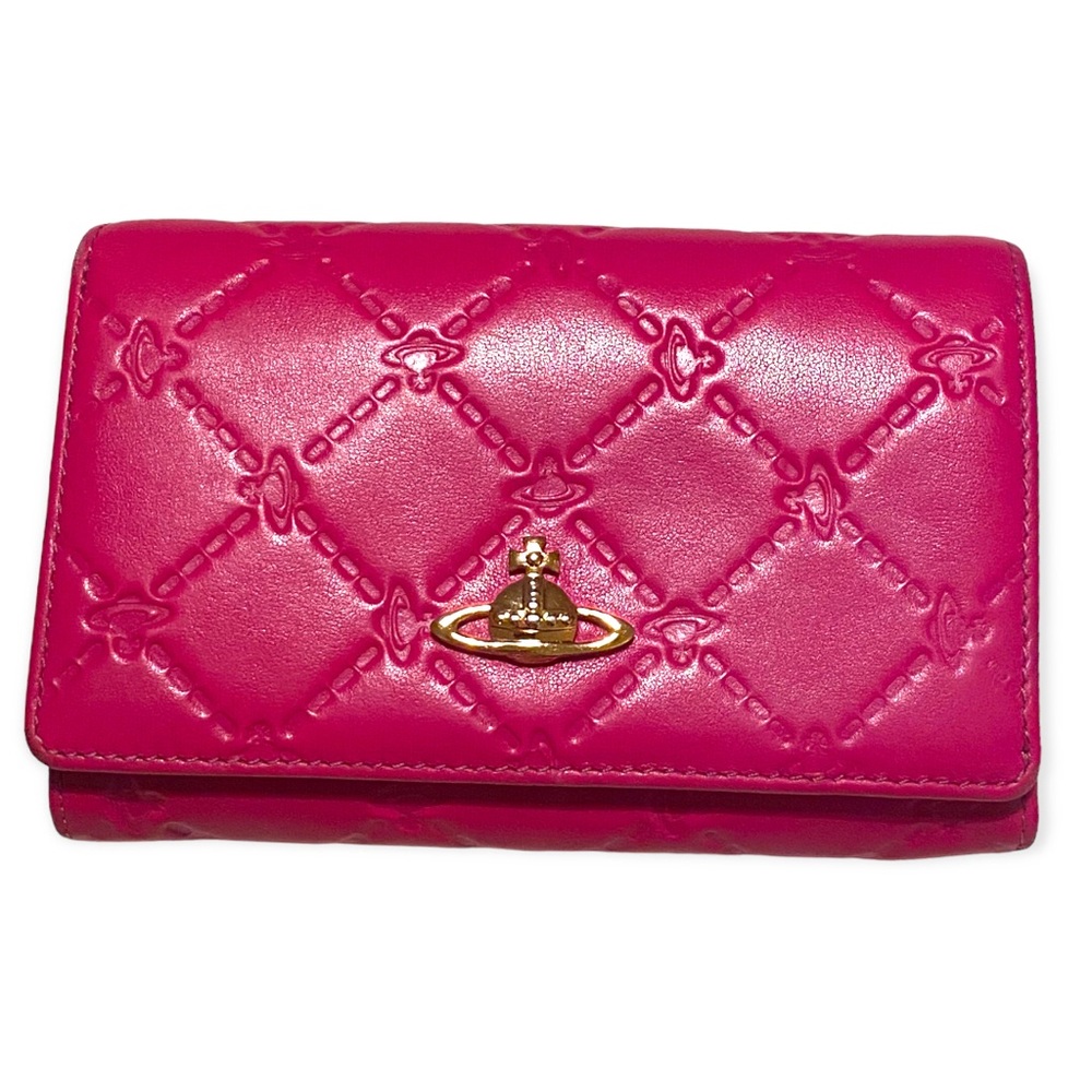 Vivienne Westwood Fuchsia Hot Pink  Orb Leather Gamaguchi Wallet